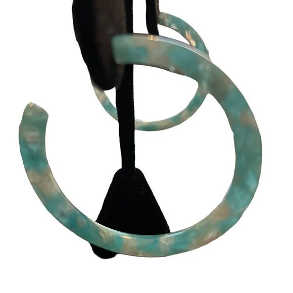 Resin Aqua Blue Marbled Hoop Earrings - Picture 1 of 7